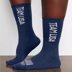 Skims Team USA Olympics Capsule Crew Socks in Blue and White One Size